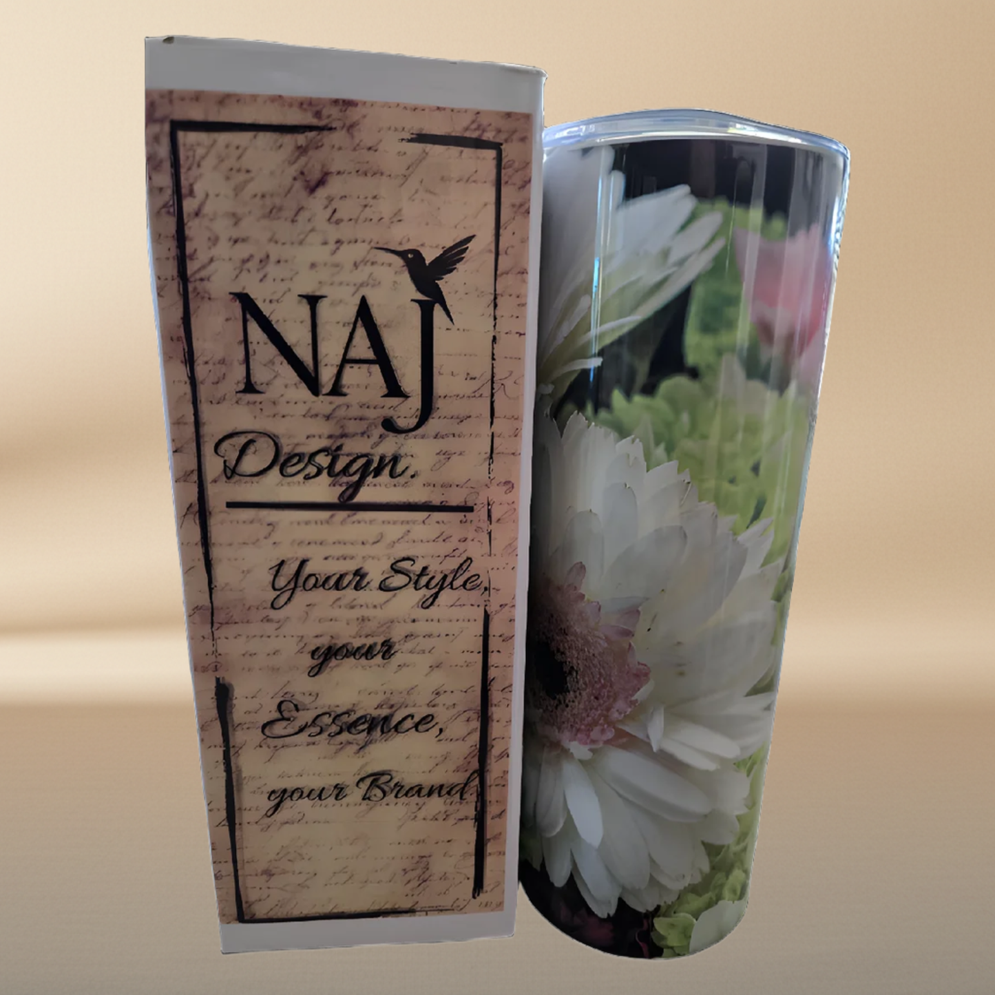 Enchanted Garden Beauty 20oz Tumbler - Wavy Hair Doll with White Florals & Lime Accents