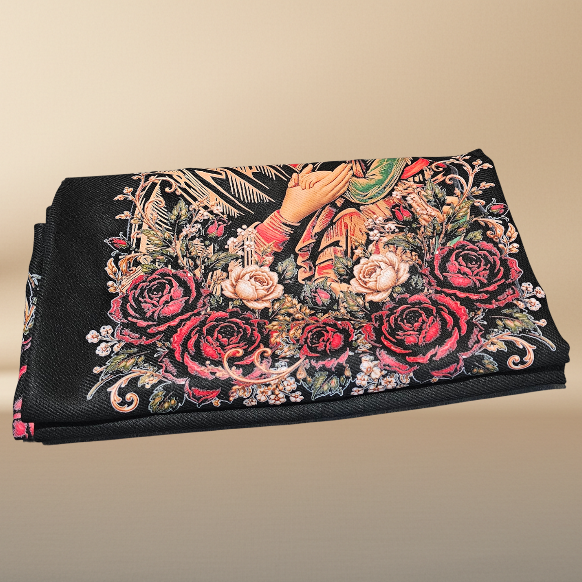 Our Lady of Perpetual Help Black Rebozo Shawl – DTF Halftone Print
