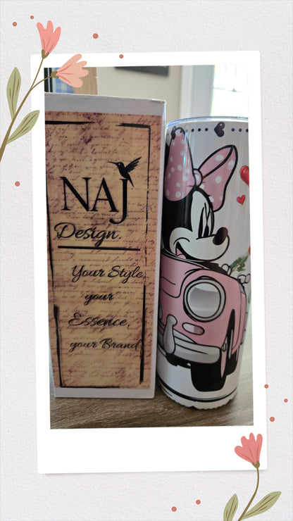 Mickey & Minnie Mouse 20oz Tumbler - White with Pink & Red Hearts