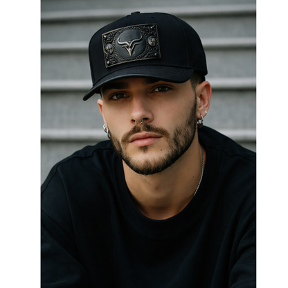 Black Bull Horn Cap - Ferreti Hats Premium Silver Plate