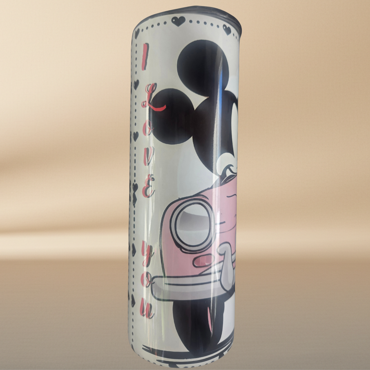 Mickey & Minnie Mouse 20oz Tumbler - White with Pink & Red Hearts