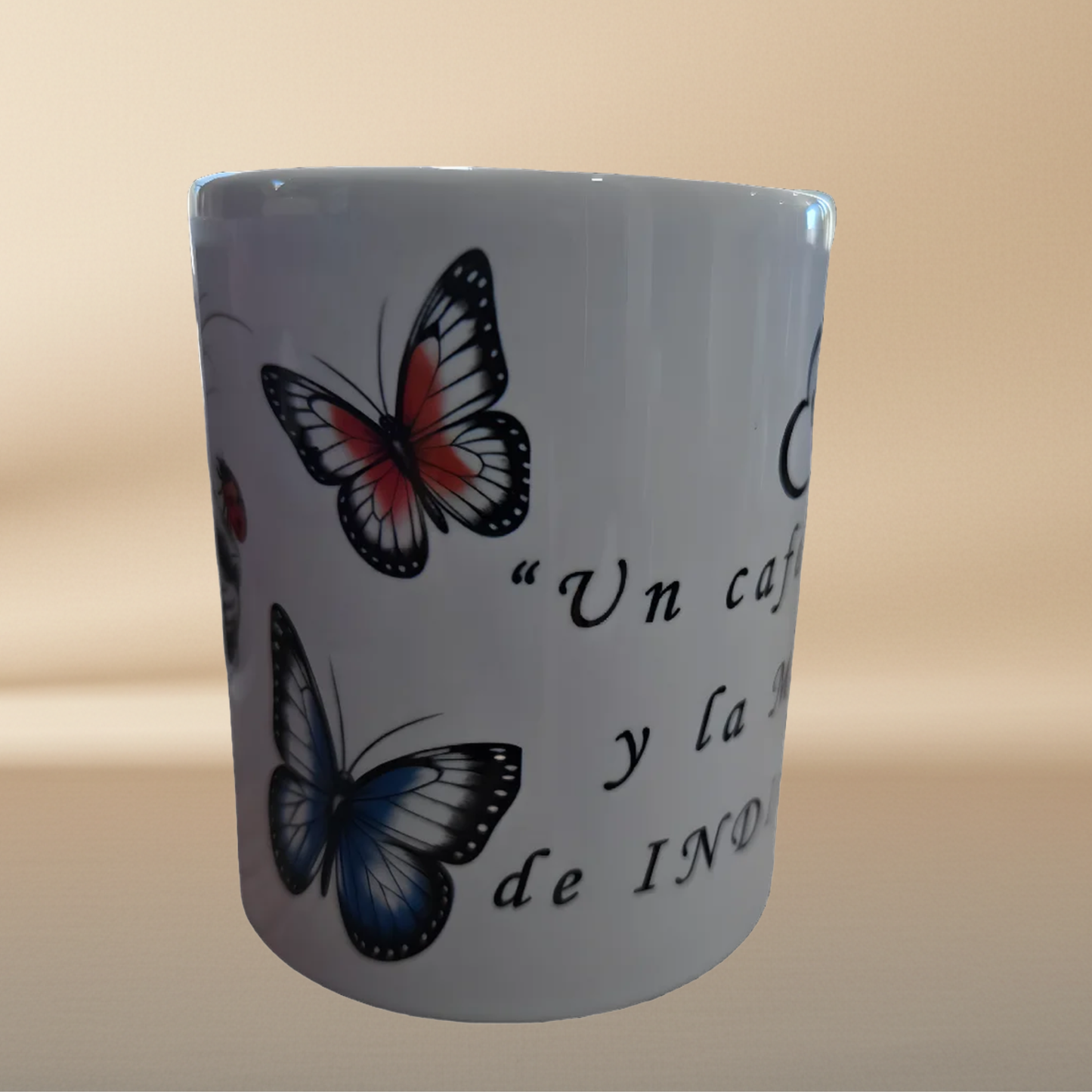 Personalized Cat Mug with Roses & Butterflies - INDIRA Design