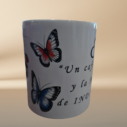Personalized Cat Mug with Roses & Butterflies - INDIRA Design