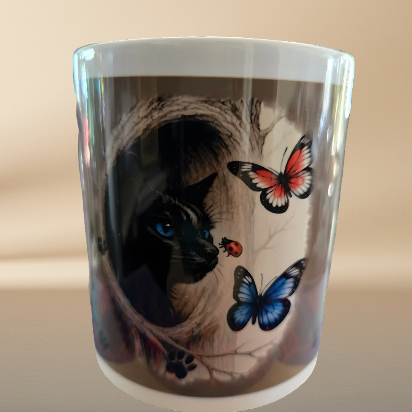 Personalized Cat Mug with Roses & Butterflies - INDIRA Design