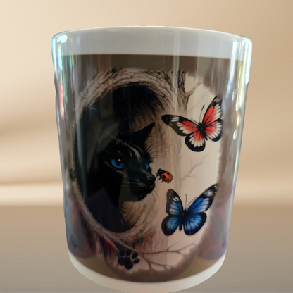 Personalized Cat Mug with Roses & Butterflies - INDIRA Design
