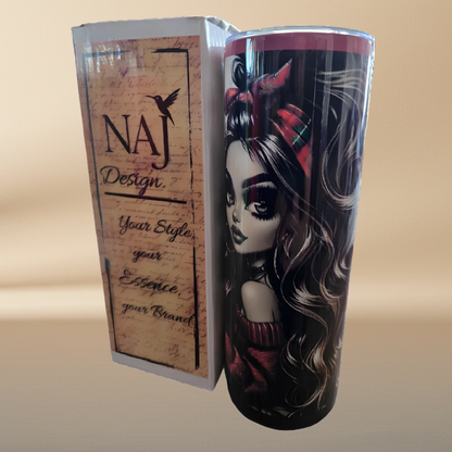 Enchanted Garden Beauty 20oz Tumbler - Wavy Hair Doll with White Florals & Lime Accents