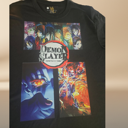 Demon Slayer Black T-Shirt - 4 Epic Character Panels Design