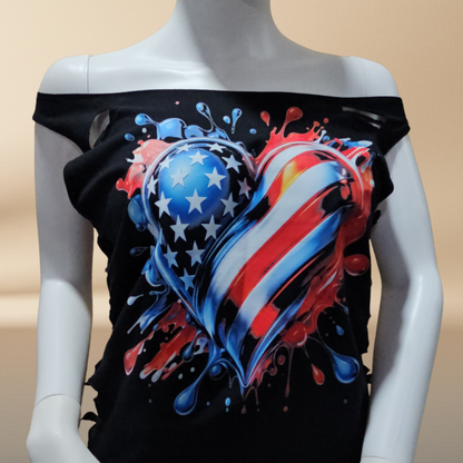 Playera Negra — Corazón USA Halftone | Cortes Artesanales