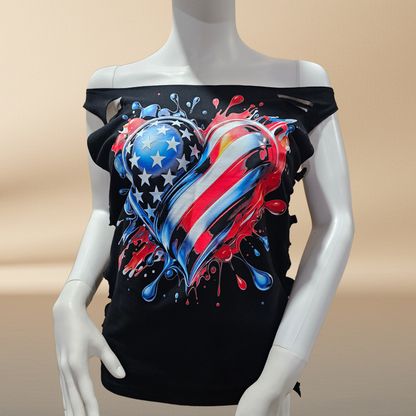 Playera Negra — Corazón USA Halftone | Cortes Artesanales