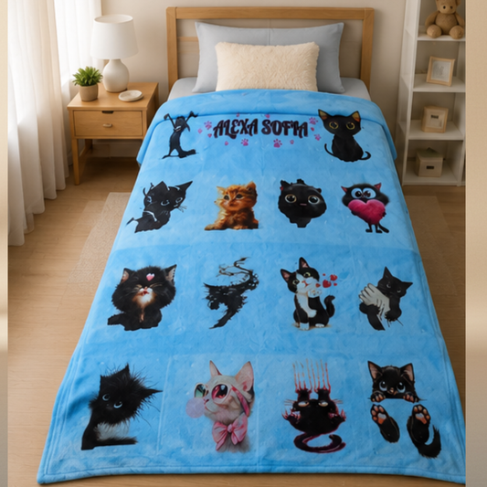 Personalized Kitten Blanket | Twin Size | Custom Name