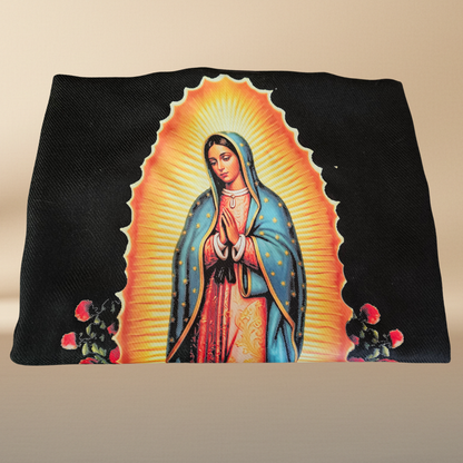 Our Lady of Guadalupe Black Rebozo Shawl – DTF Halftone Print