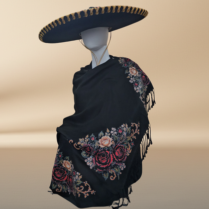 Our Lady of Perpetual Help Black Rebozo Shawl – DTF Halftone Print