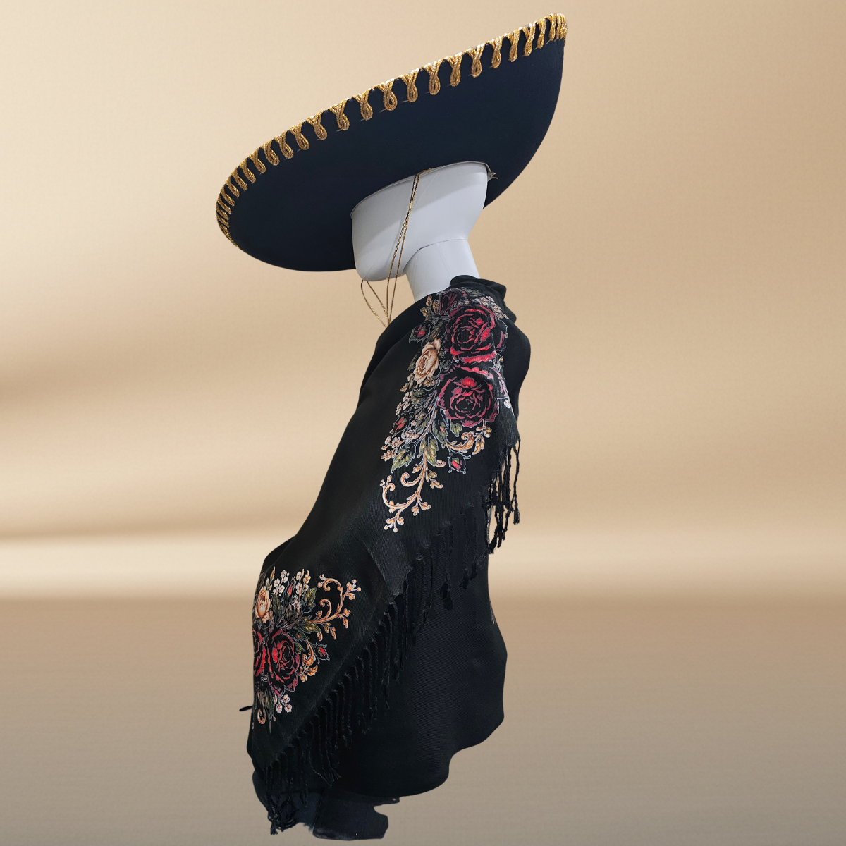 Our Lady of Perpetual Help Black Rebozo Shawl – DTF Halftone Print