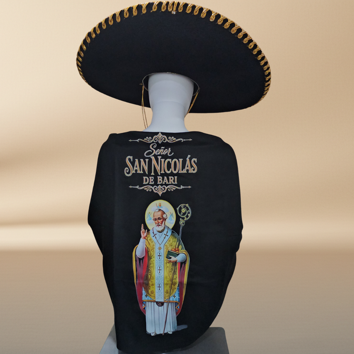 Saint Nicholas of Bari Black Rebozo Shawl – DTF Halftone Print