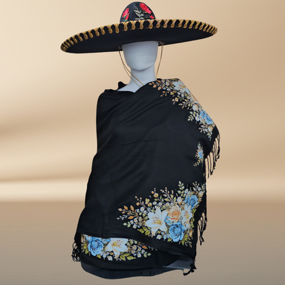Saint Nicholas of Bari Black Rebozo Shawl – DTF Halftone Print