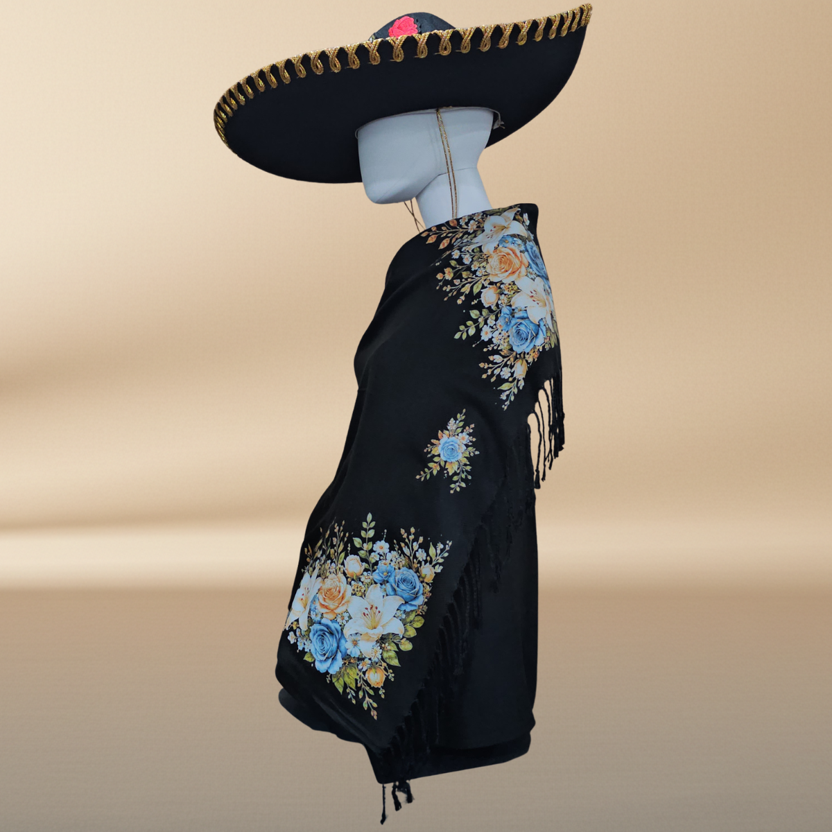 Saint Nicholas of Bari Black Rebozo Shawl – DTF Halftone Print