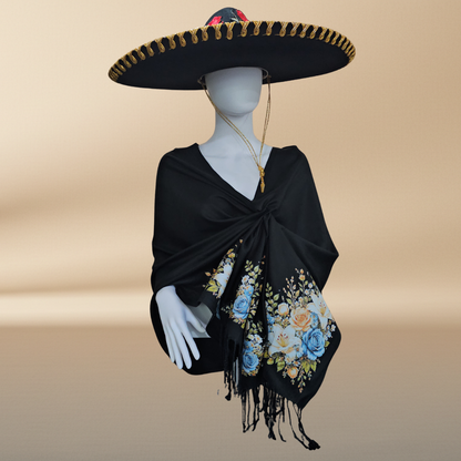 Saint Nicholas of Bari Black Rebozo Shawl – DTF Halftone Print