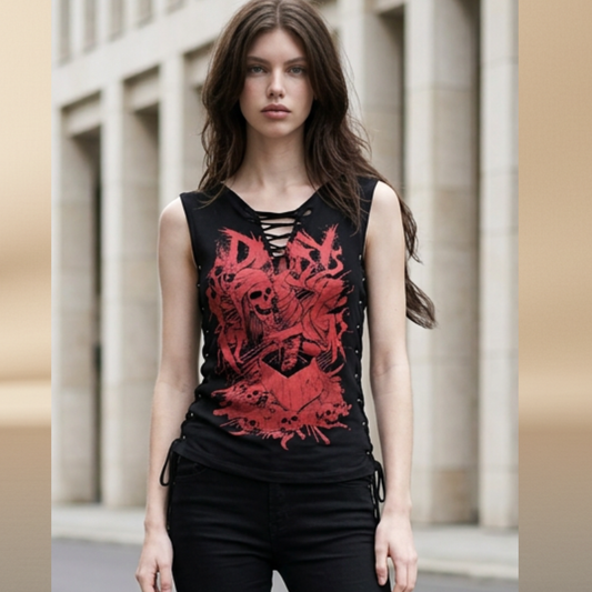 DECAY Lace-Up Halftone Tank Top