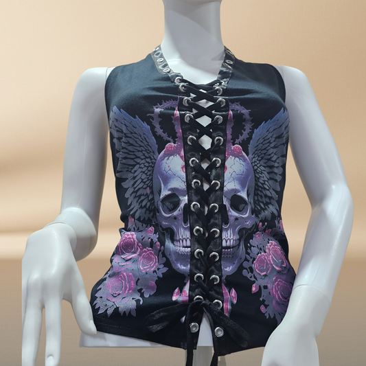 MIDNIGHT ROSE-Reworked Lace -Up Tpo