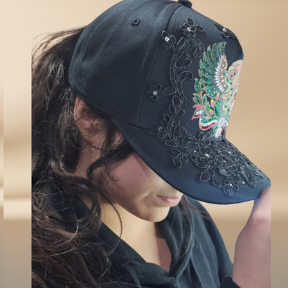 NAJ Headwear Mexican Eagle Statement Cap – Hand-Finished Rhinestone &amp; Lace Design