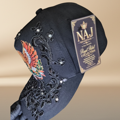 NAJ Headwear Mexican Eagle Statement Cap – Hand-Finished Rhinestone &amp; Lace Design