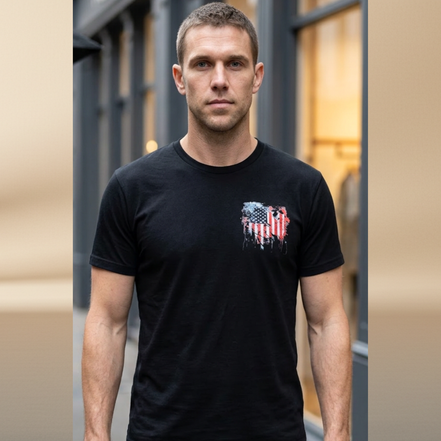 USA Flag Halftone T-Shirt — Black