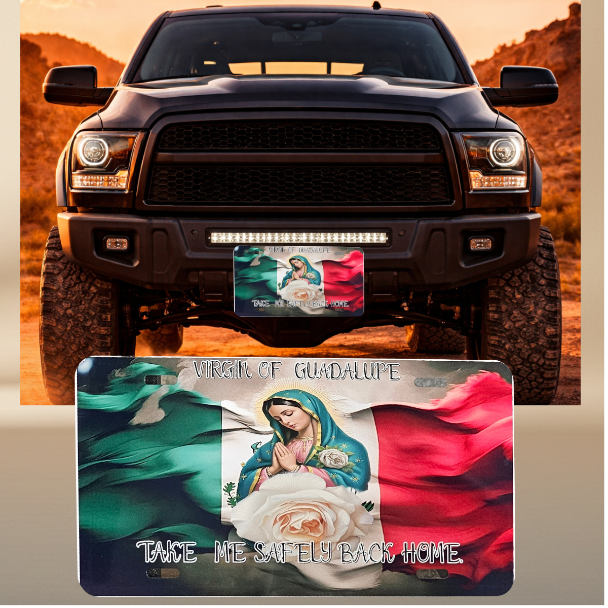 Virgen de Guadalupe Aluminum Sign 12x6" | Take Me Home Safely