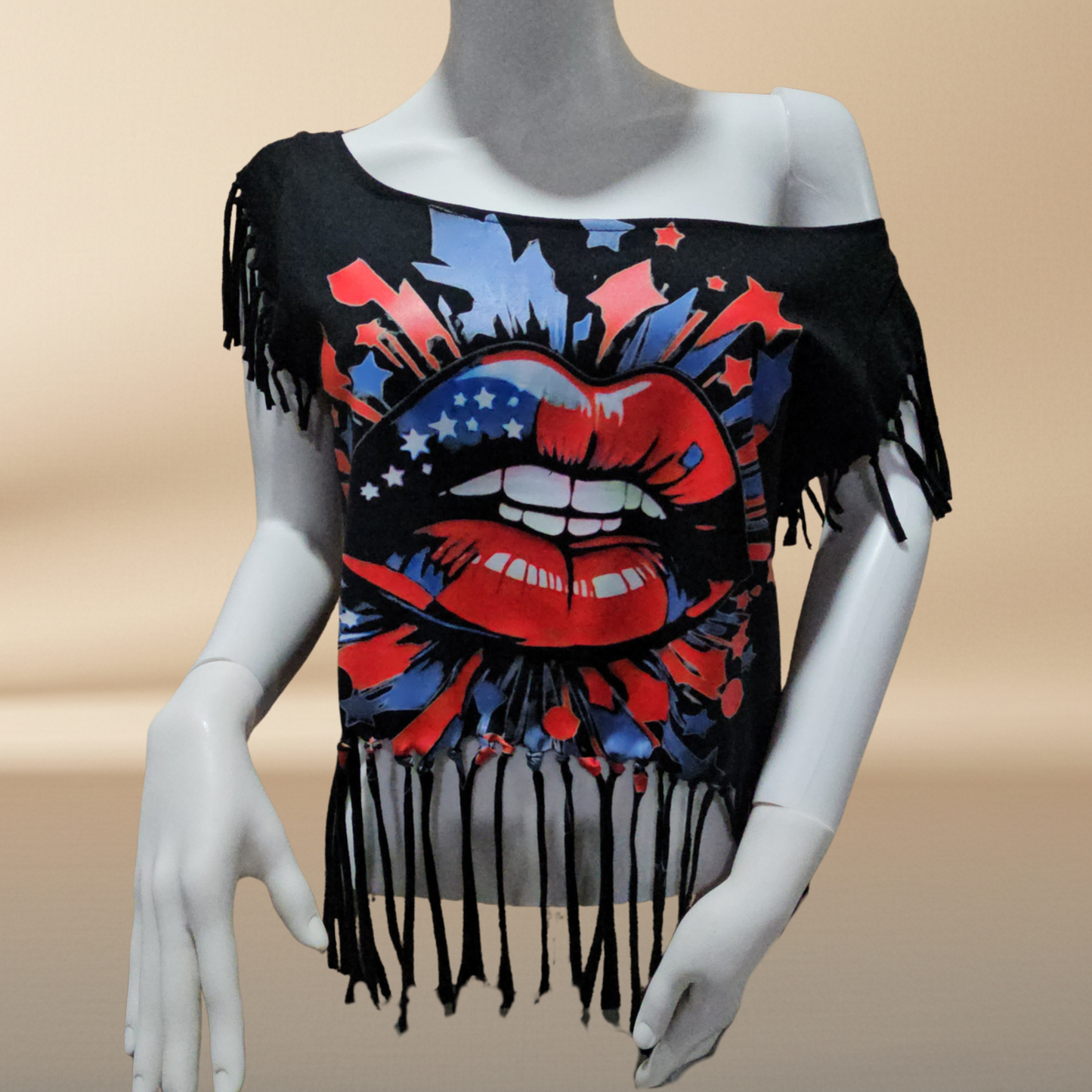 Patriotic Lips Fringe Crop Tee — Handmade