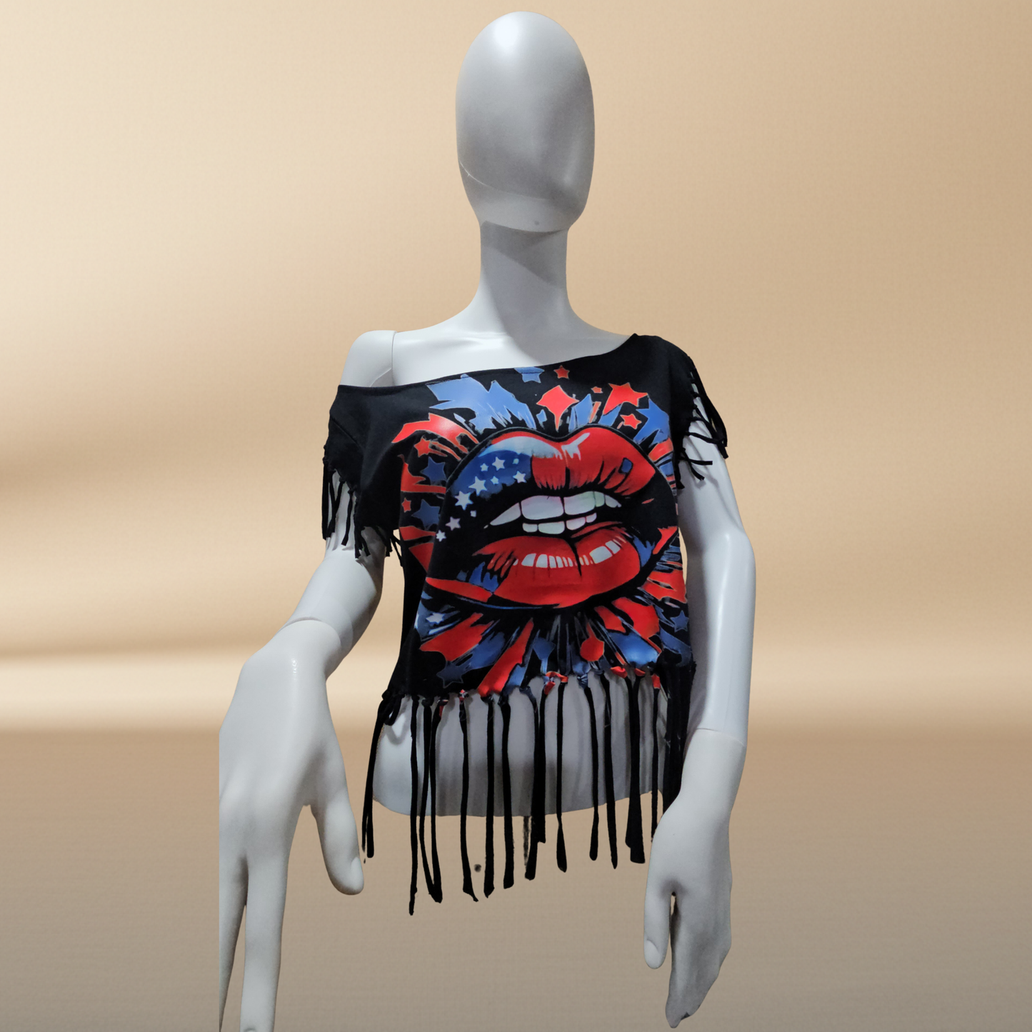 Patriotic Lips Fringe Crop Tee — Handmade