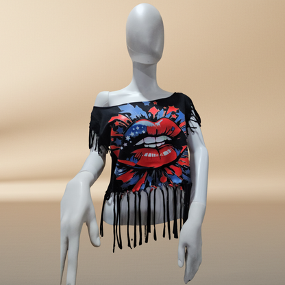 Patriotic Lips Fringe Crop Tee — Handmade