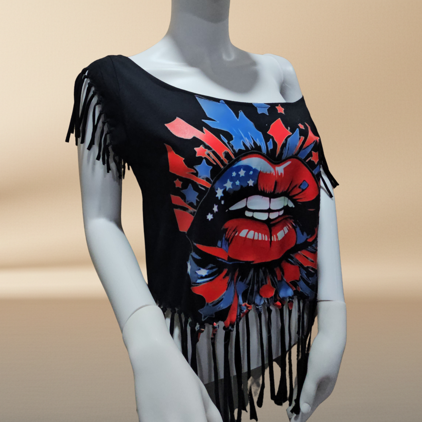 Patriotic Lips Fringe Crop Tee — Handmade