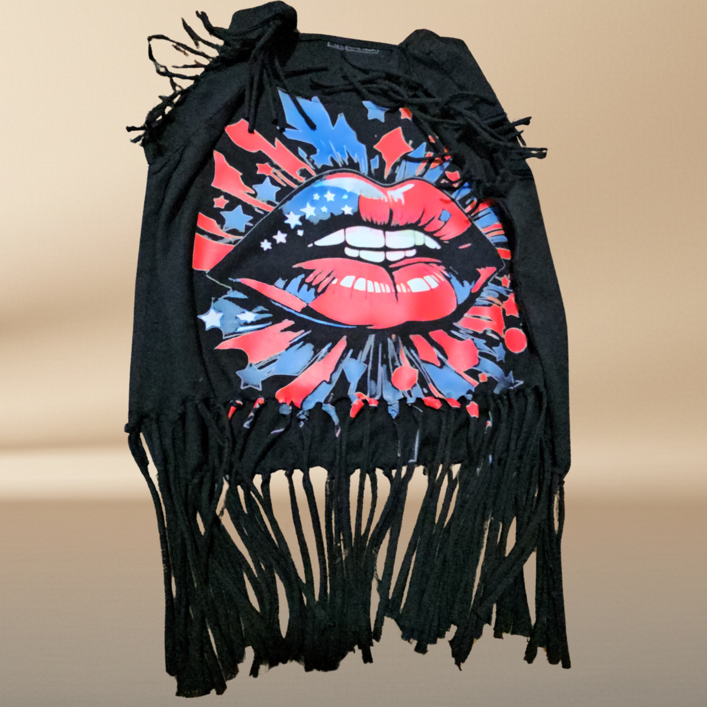 Patriotic Lips Fringe Crop Tee — Handmade