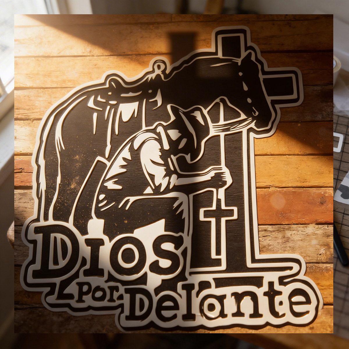 Cowboy & Divine Cross Premium Vinyl Sticker – 8.5×8.5 in