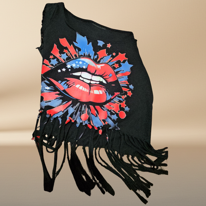 Patriotic Lips Fringe Crop Tee — Handmade