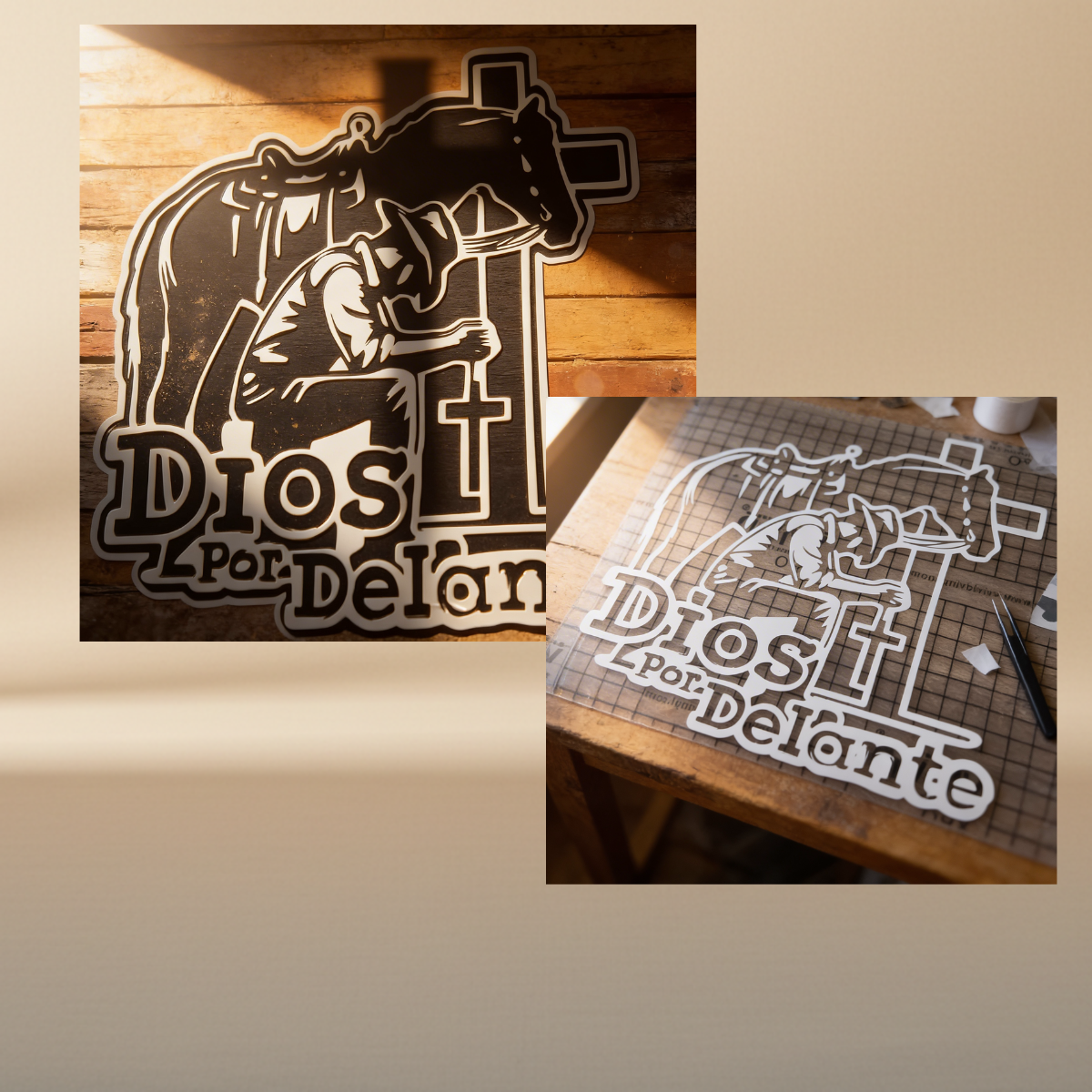 Cowboy & Divine Cross Premium Vinyl Sticker – 8.5×8.5 in