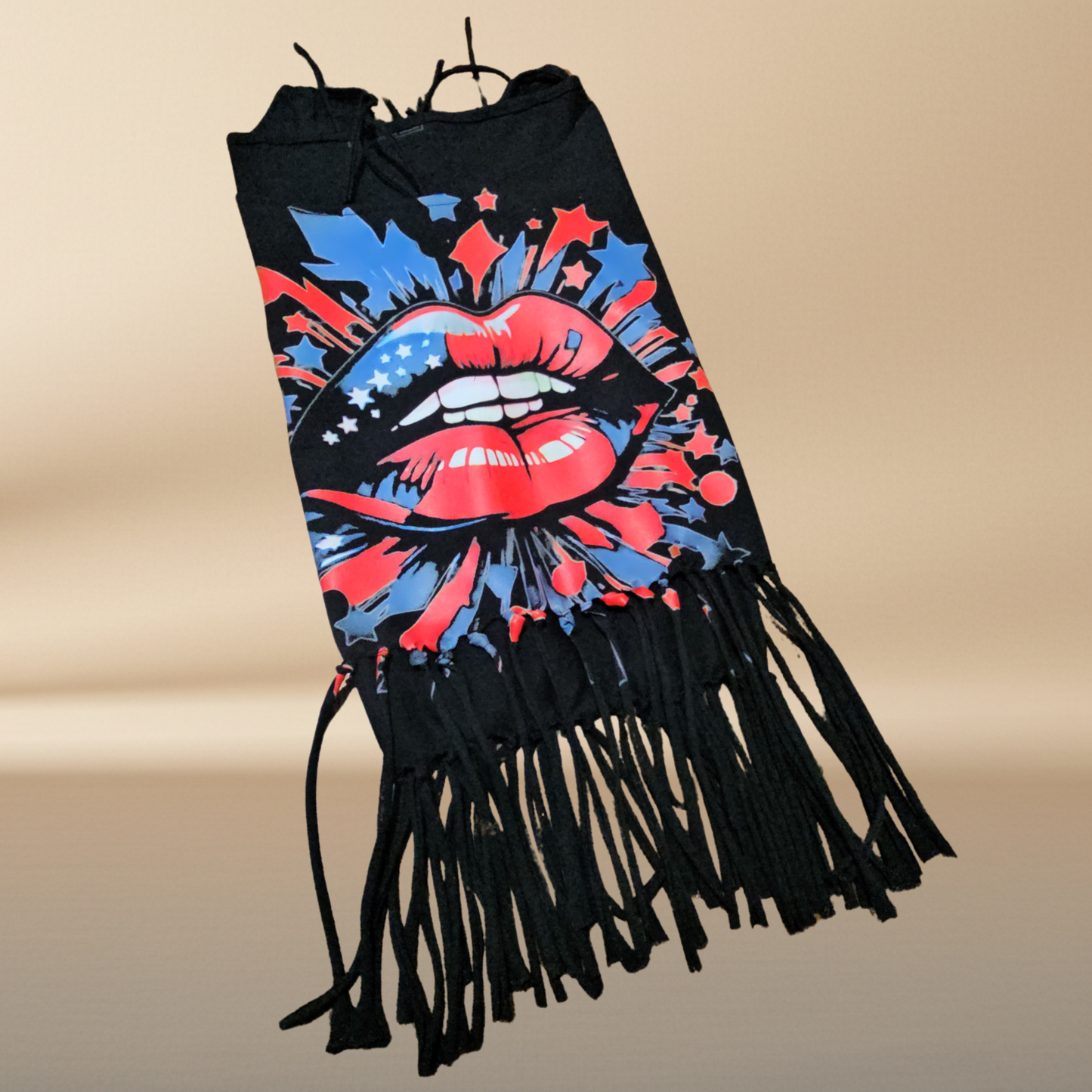 Patriotic Lips Fringe Crop Tee — Handmade