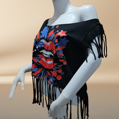Patriotic Lips Fringe Crop Tee — Handmade