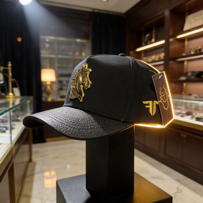 Original Ferreti Black Cap with Gold Horse Plate