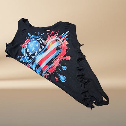 Playera Negra — Corazón USA Halftone | Cortes Artesanales