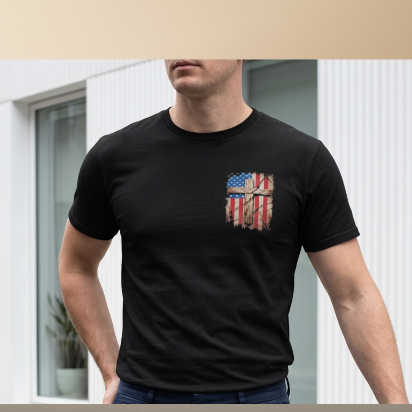 American Cross Halftone T-Shirt — Black