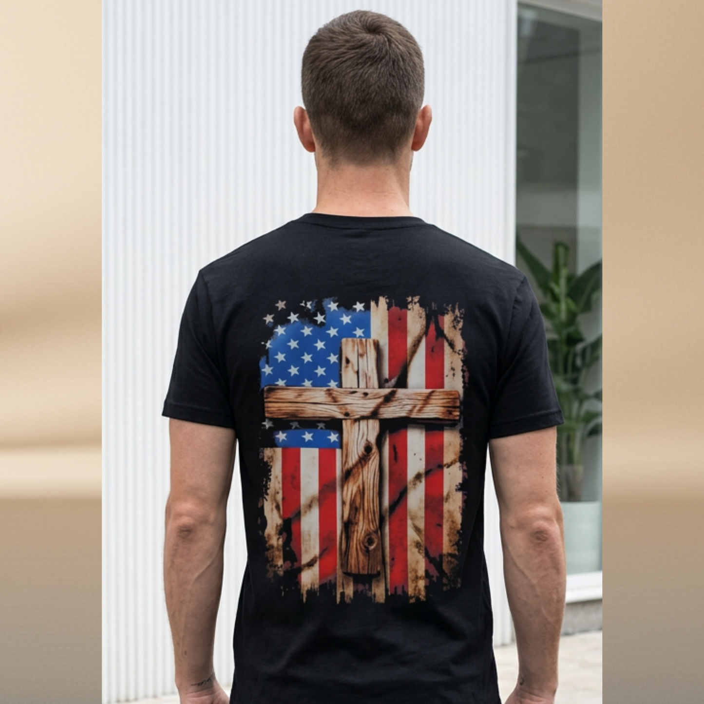American Cross Halftone T-Shirt — Black