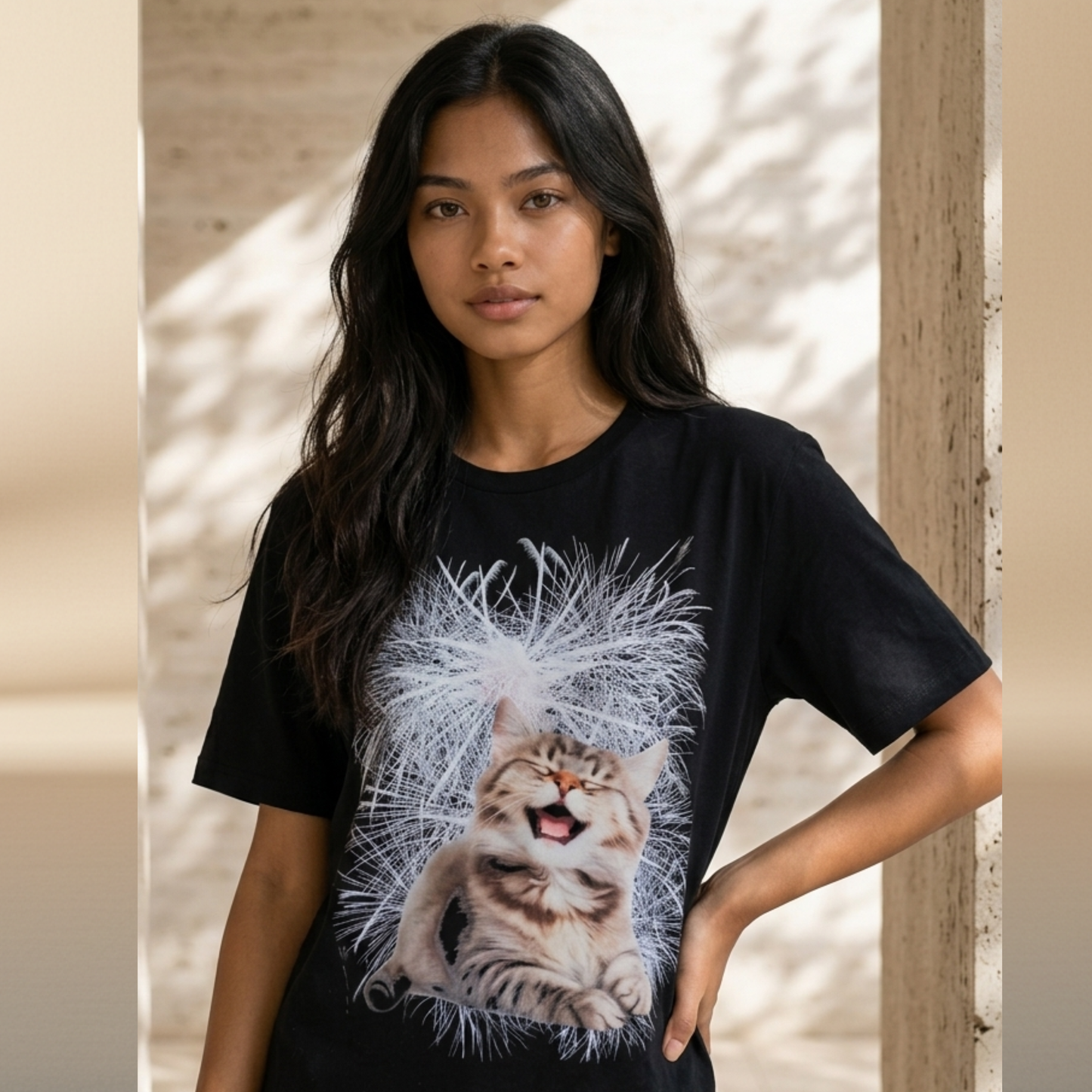 Black "Wild Cat" Tee — Halftone Graphic Print | NAJ Design