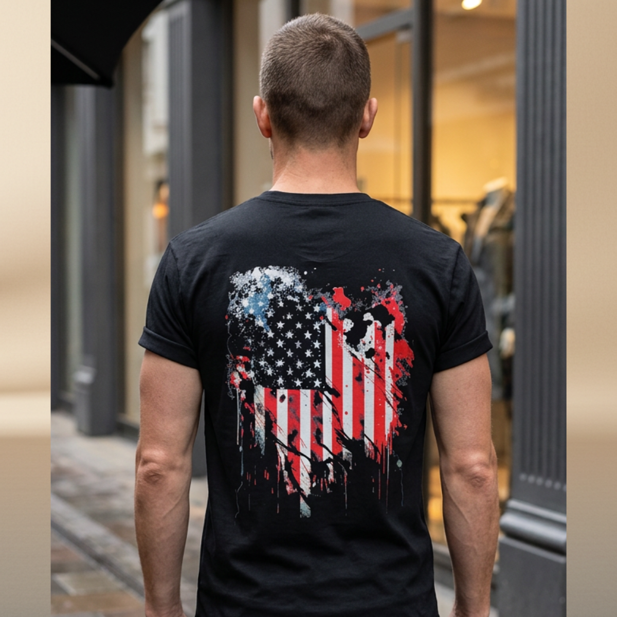 USA Flag Halftone T-Shirt — Black