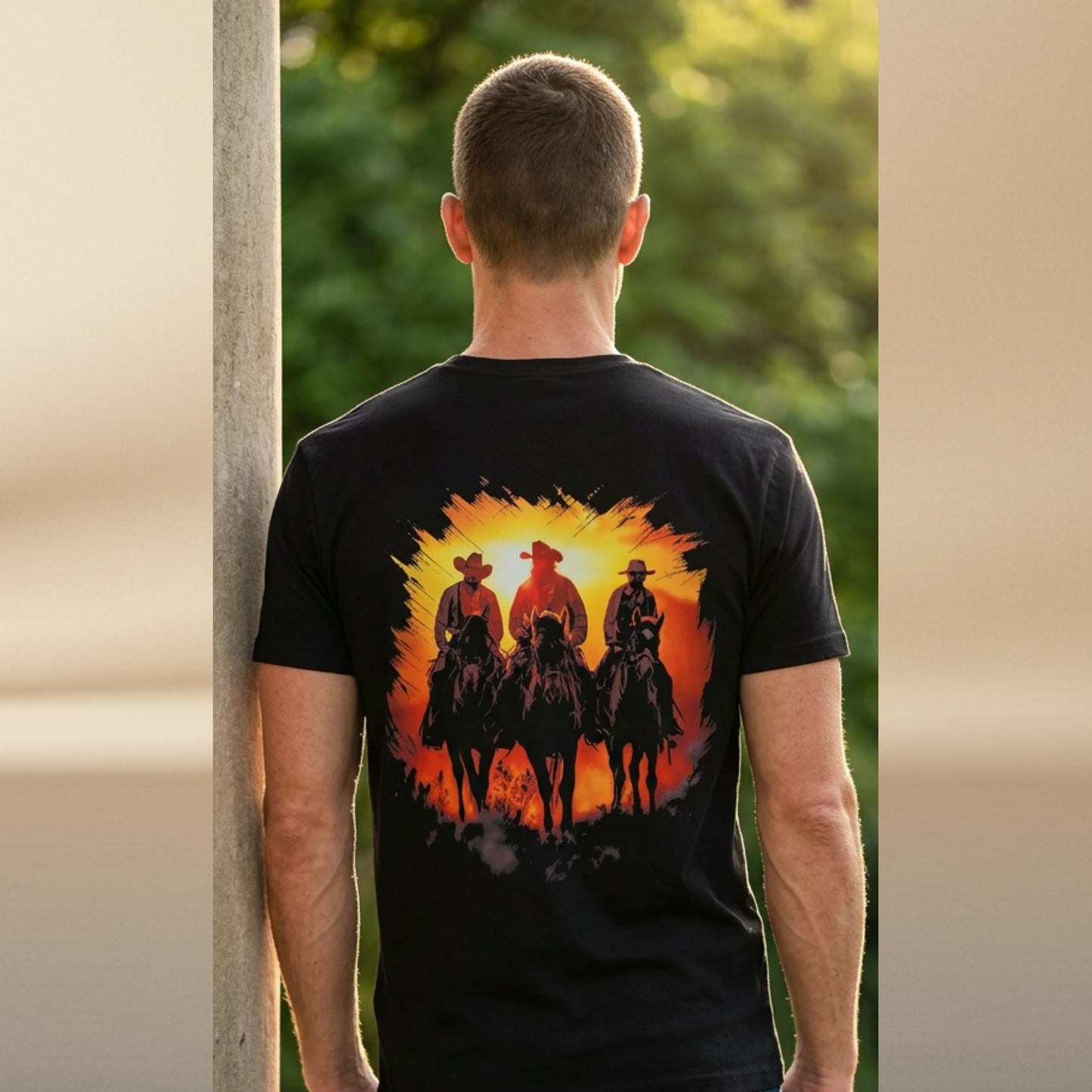 Western Sunset Halftone T-Shirt — Black