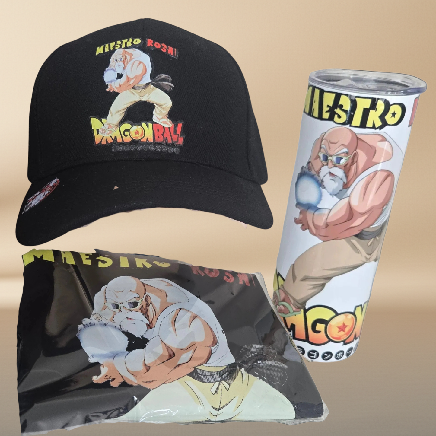 The Perfect Combo DRAGON BALL "MASTER ROSHI" T-shirt,Tumbler 20 0z, and Cap.