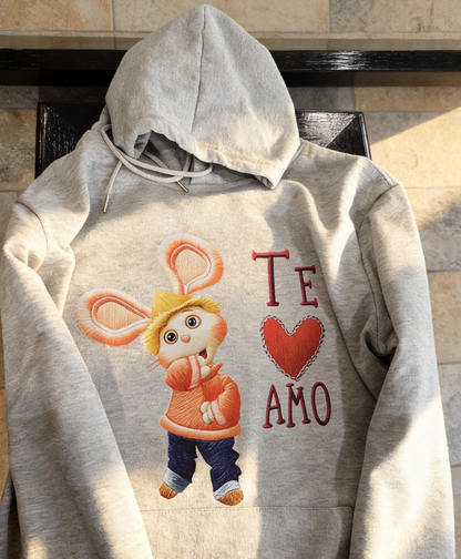Topo Gigio Hoodie – Light Gray DTF Embroidery-Look