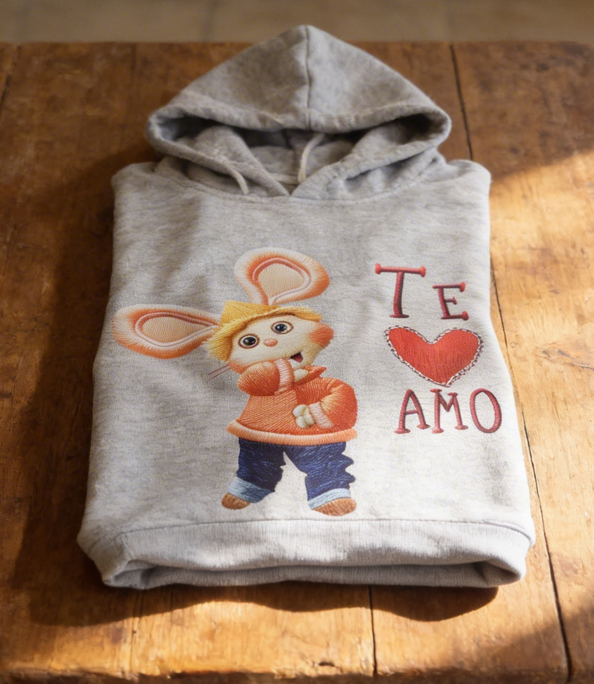 Topo Gigio Hoodie – Light Gray DTF Embroidery-Look